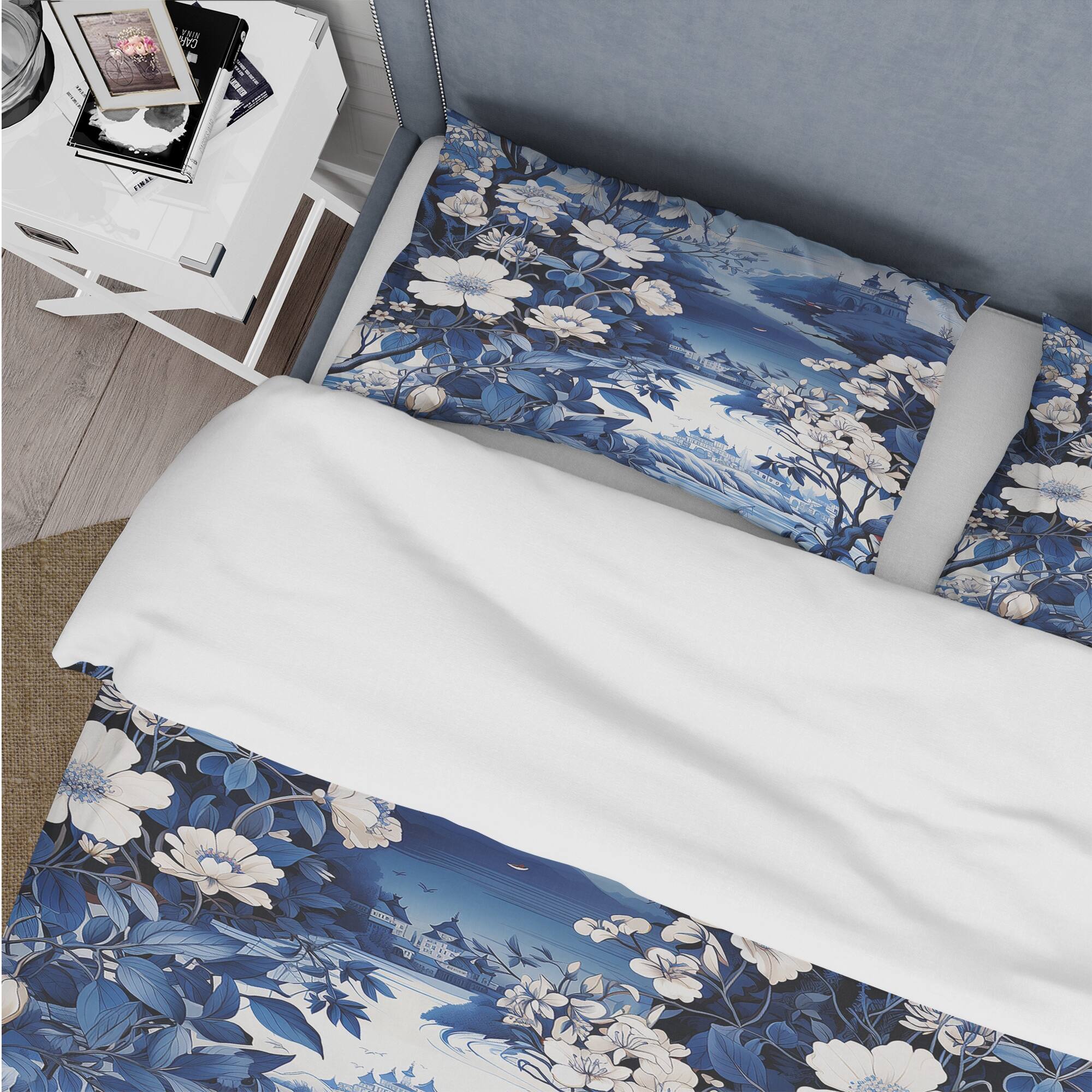 Designart "Black And White Horse Garden Victorian Pattern I" White